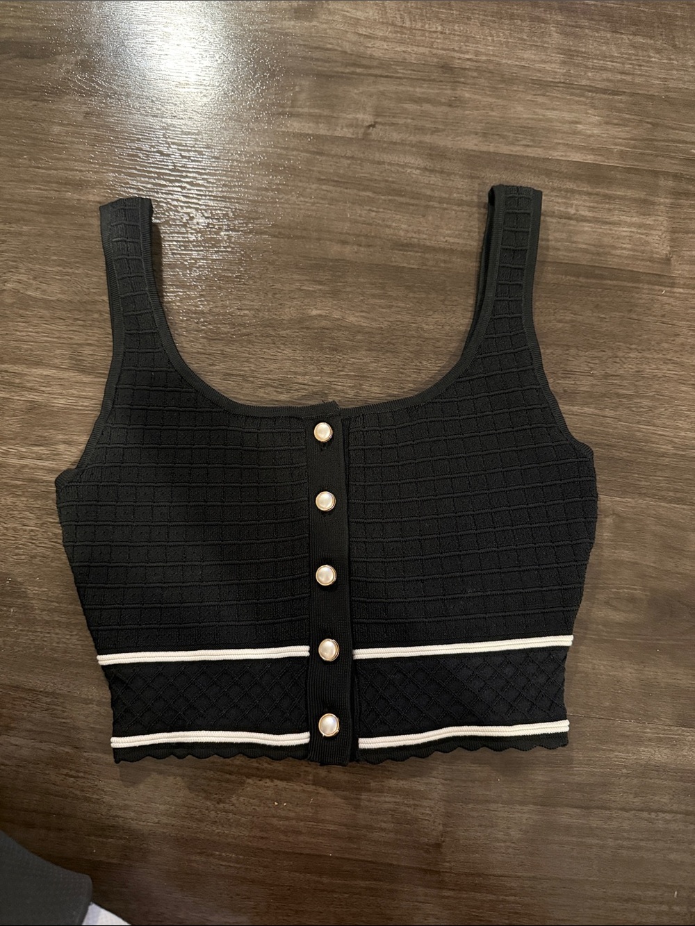 Babaton Black Cropped Tank with Pearl Buttons